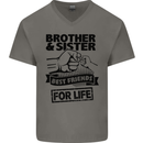 Brother & Sister Best Friends Siblings Mens V-Neck Cotton T-Shirt Charcoal