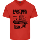 Brother & Sister Best Friends Siblings Mens V-Neck Cotton T-Shirt Red