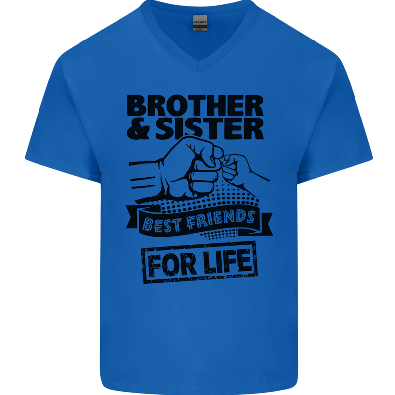 Brother & Sister Best Friends Siblings Mens V-Neck Cotton T-Shirt Royal Blue