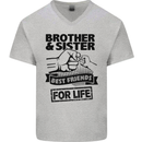 Brother & Sister Best Friends Siblings Mens V-Neck Cotton T-Shirt Sports Grey