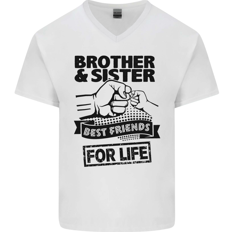 Brother & Sister Best Friends Siblings Mens V-Neck Cotton T-Shirt White
