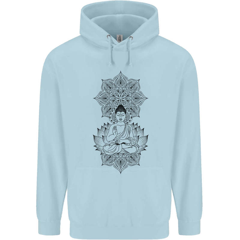 Buddha Mandala Art Childrens Kids Hoodie Light Blue