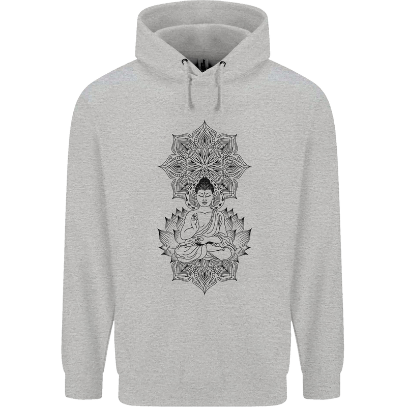 Buddha Mandala Art Childrens Kids Hoodie Sports Grey