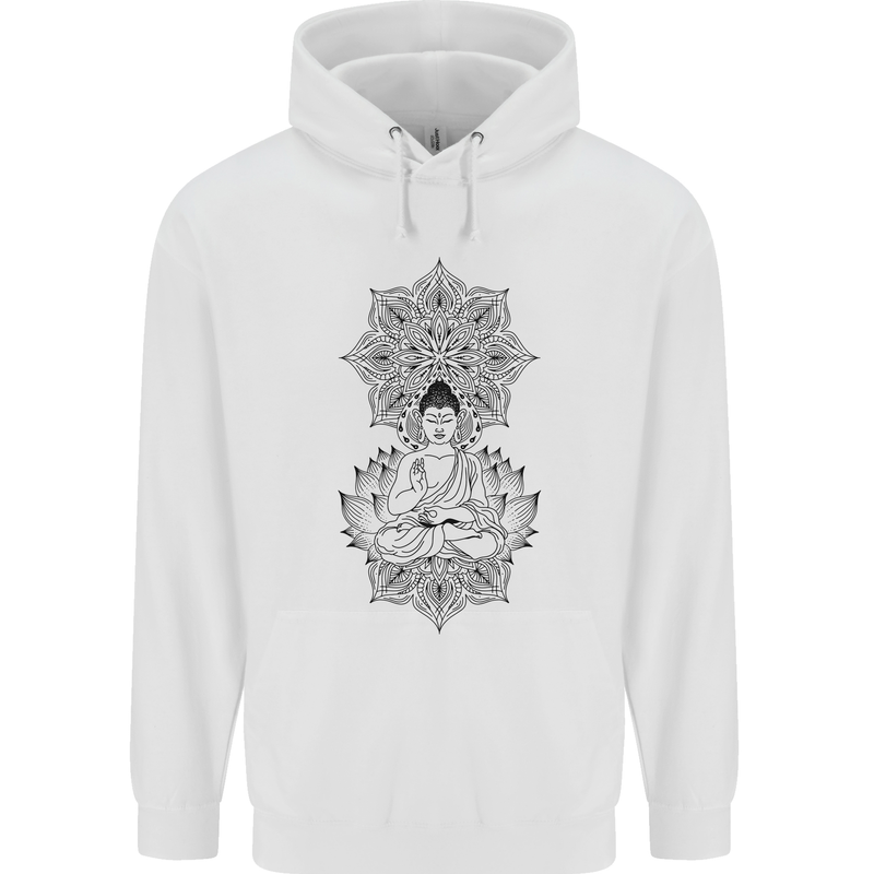 Buddha Mandala Art Childrens Kids Hoodie White