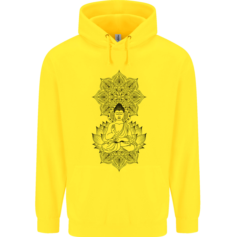 Buddha Mandala Art Childrens Kids Hoodie Yellow