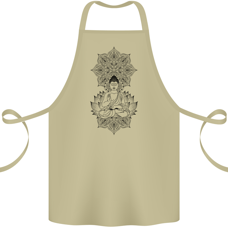 Buddha Mandala Art Cotton Apron 100% Organic Khaki