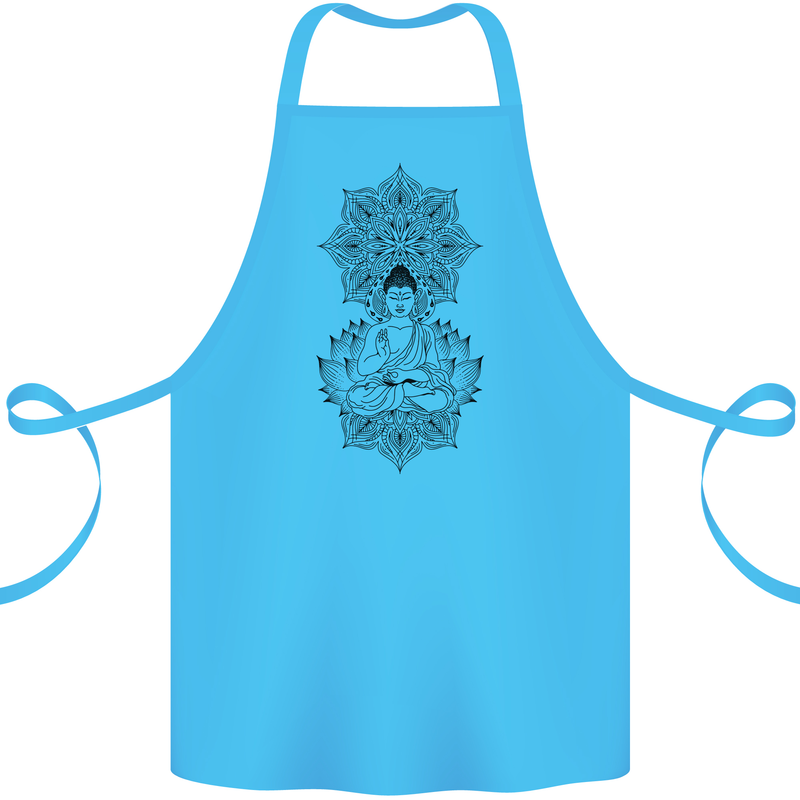 Buddha Mandala Art Cotton Apron 100% Organic Turquoise