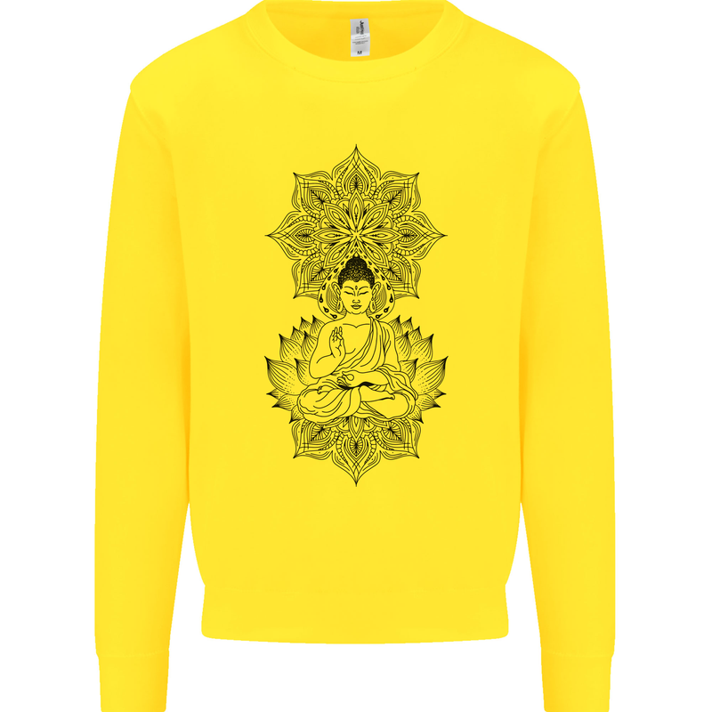 Buddha Mandala Art Kids Sweatshirt Jumper Yellow
