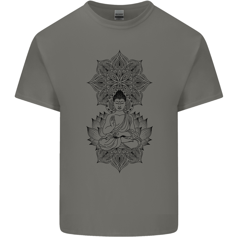Buddha Mandala Art Mens Cotton T-Shirt Tee Top Charcoal