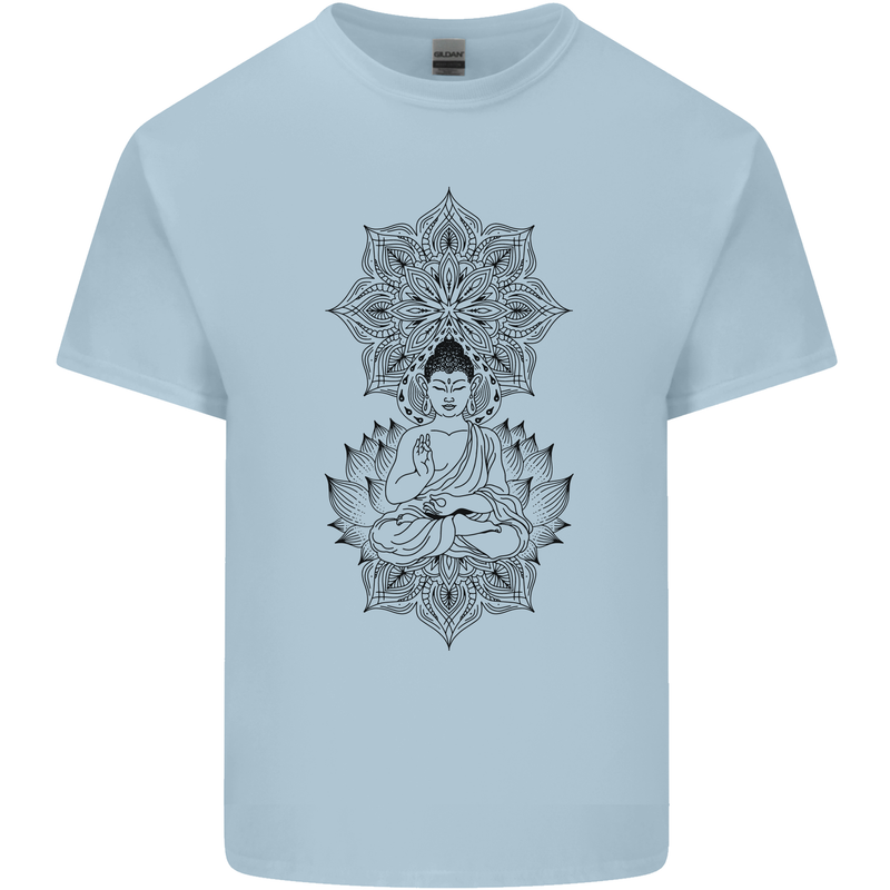Buddha Mandala Art Mens Cotton T-Shirt Tee Top Light Blue