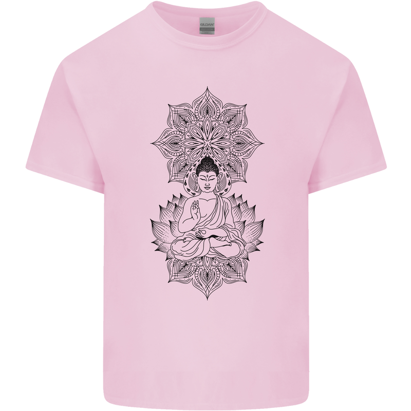 Buddha Mandala Art Mens Cotton T-Shirt Tee Top Light Pink