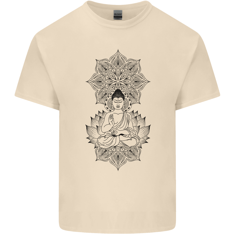 Buddha Mandala Art Mens Cotton T-Shirt Tee Top Natural