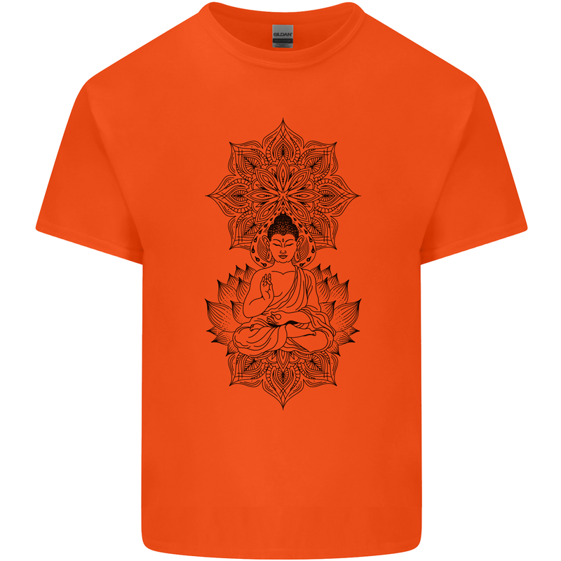 Buddha Mandala Art Mens Cotton T-Shirt Tee Top Orange