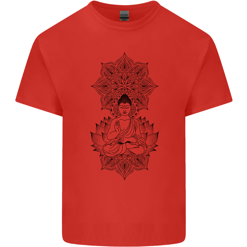Buddha Mandala Art Mens Cotton T-Shirt Tee Top Red