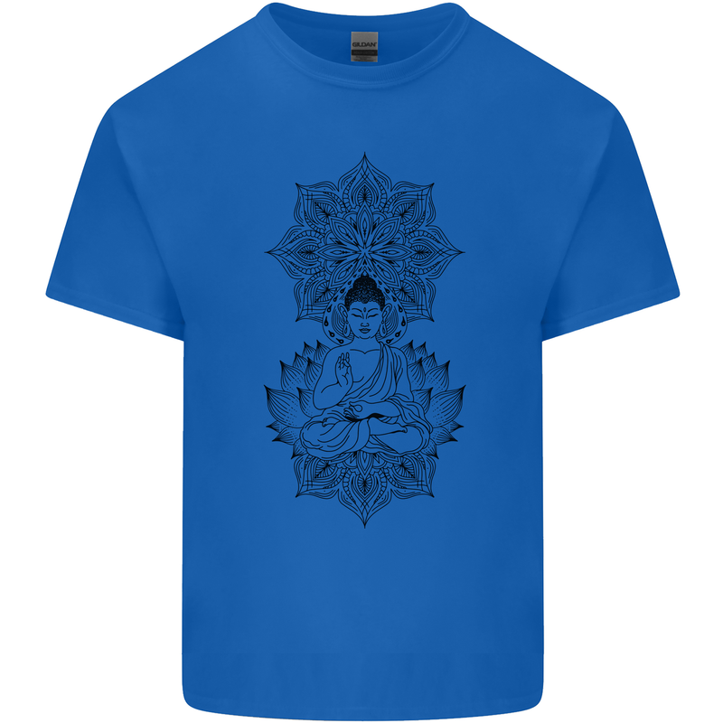 Buddha Mandala Art Mens Cotton T-Shirt Tee Top Royal Blue