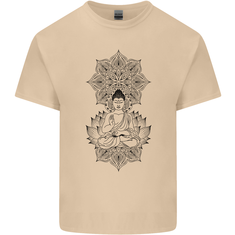 Buddha Mandala Art Mens Cotton T-Shirt Tee Top Sand