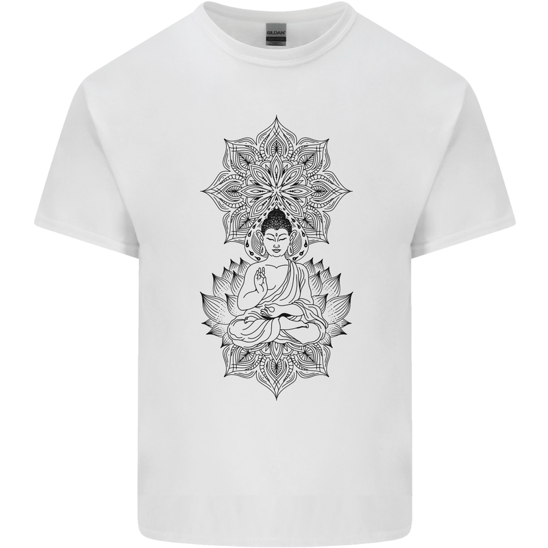 Buddha Mandala Art Mens Cotton T-Shirt Tee Top White
