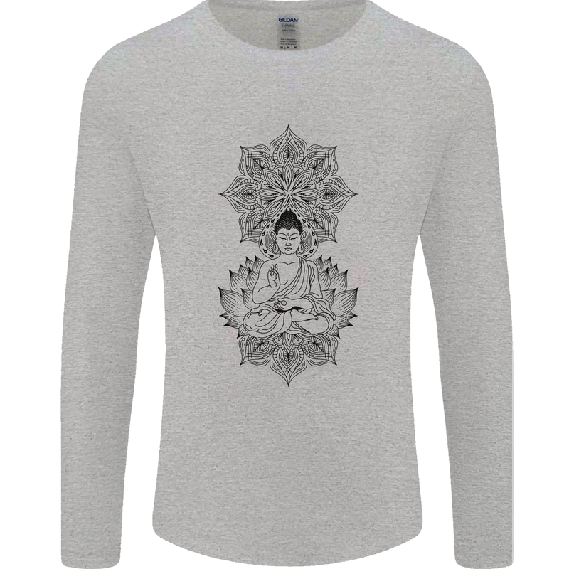 Buddha Mandala Art Mens Long Sleeve T-Shirt Sports Grey