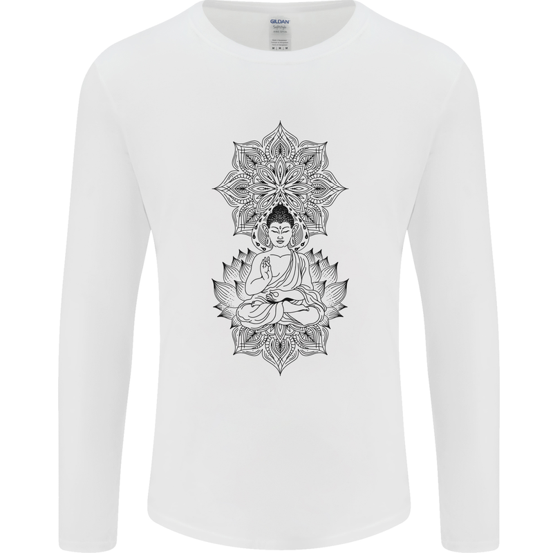 Buddha Mandala Art Mens Long Sleeve T-Shirt White