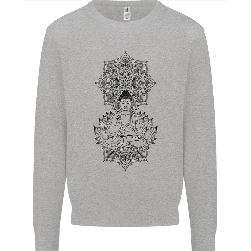 Buddha Mandala Art Mens Sweatshirt Jumper Sports Grey