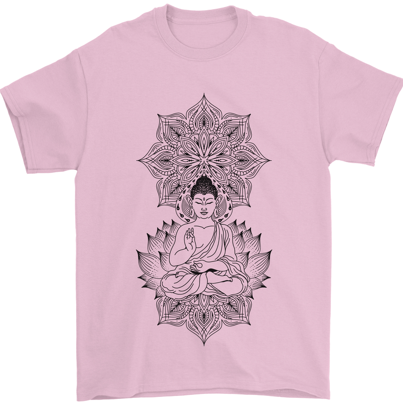 Buddha Mandala Art Mens T-Shirt 100% Cotton Light Pink