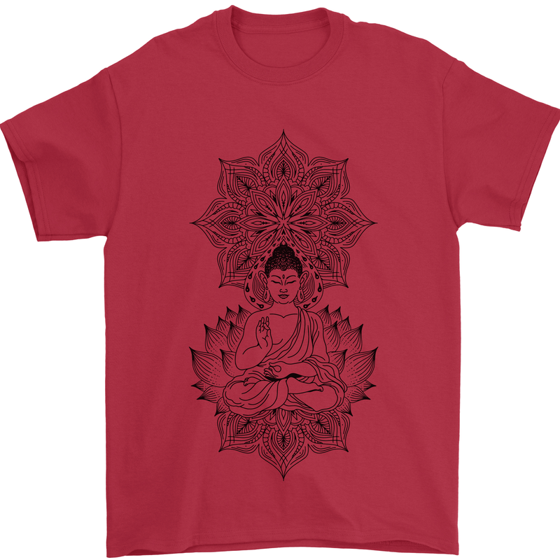 Buddha Mandala Art Mens T-Shirt 100% Cotton Red