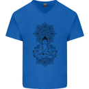 Buddha Mandala Art Mens V-Neck Cotton T-Shirt Royal Blue