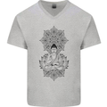 Buddha Mandala Art Mens V-Neck Cotton T-Shirt Sports Grey