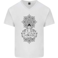 Buddha Mandala Art Mens V-Neck Cotton T-Shirt White