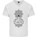 Buddha Mandala Art Mens V-Neck Cotton T-Shirt White