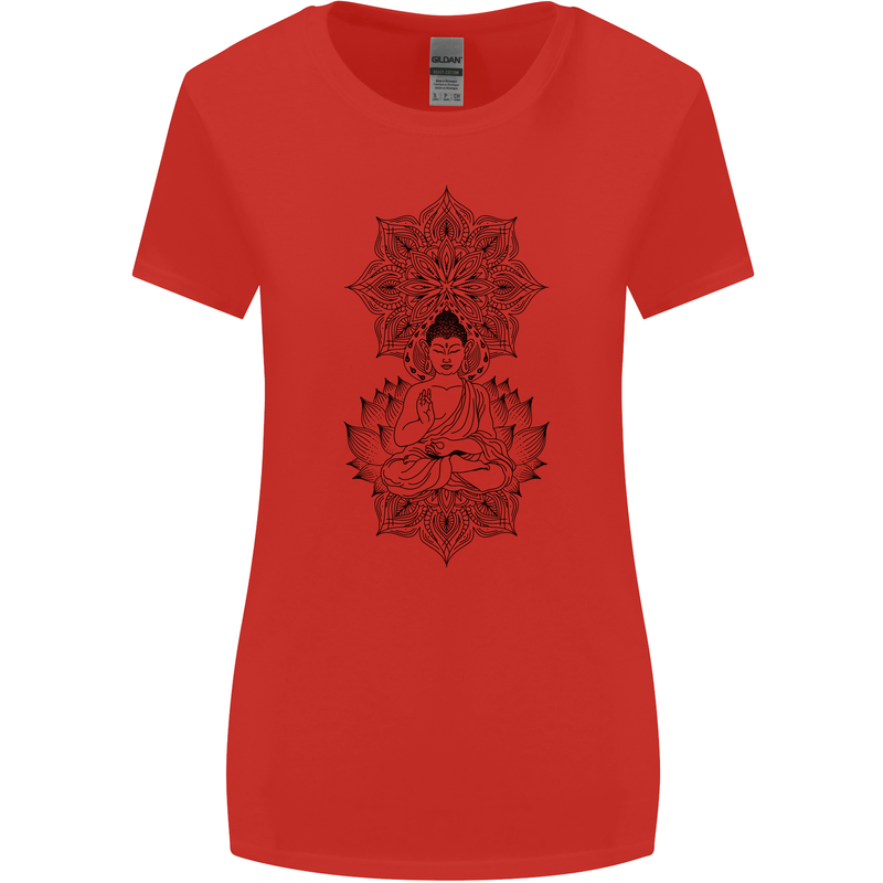 Buddha Mandala Art Womens Wider Cut T-Shirt Red