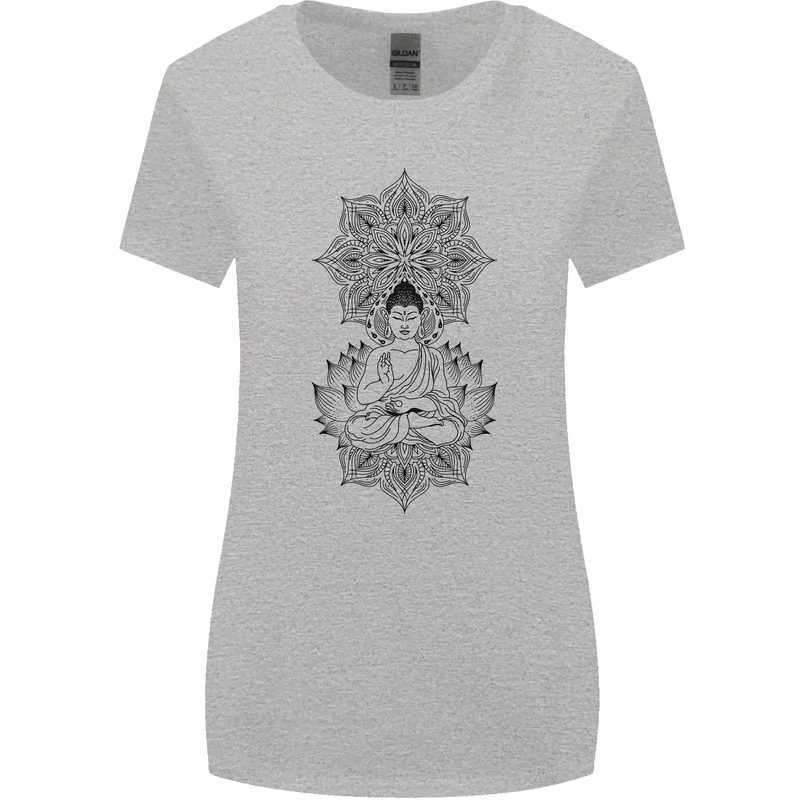 Buddha Mandala Art Womens Wider Cut T-Shirt Sports Grey