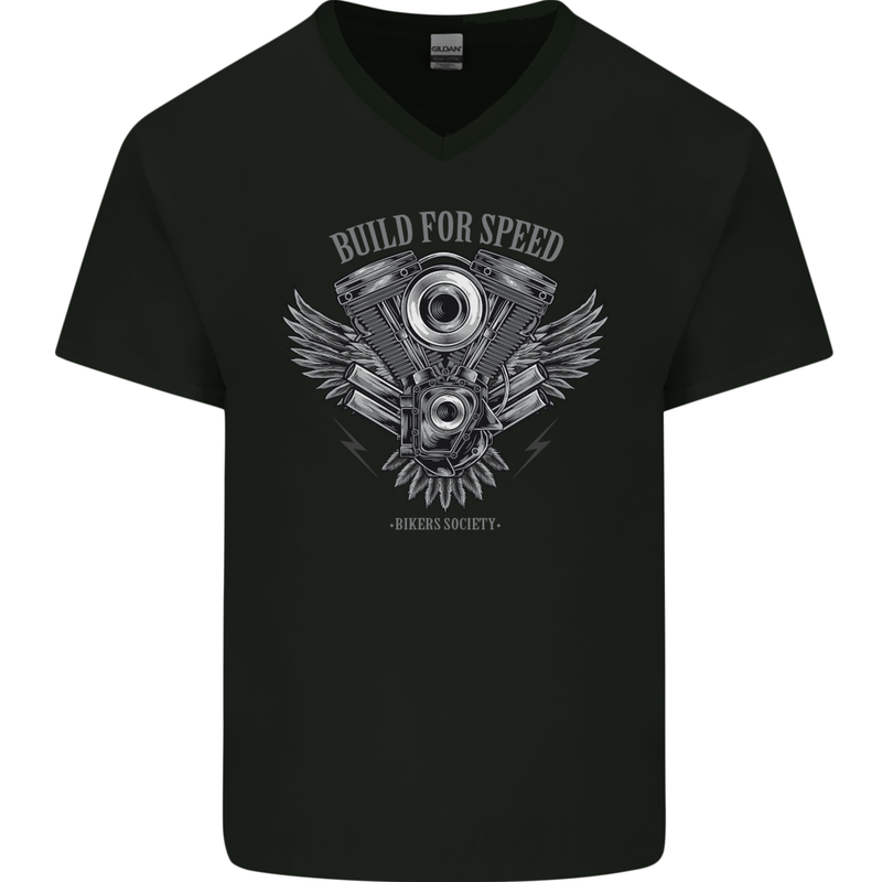 Built for Speed Biker Motorcycles Motorbike Mens V-Neck Cotton T-Shirt Black