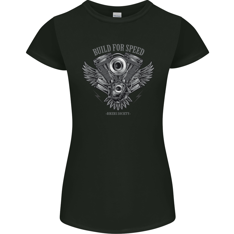 Built for Speed Biker Motorcycles Motorbike Womens Petite Cut T-Shirt Black