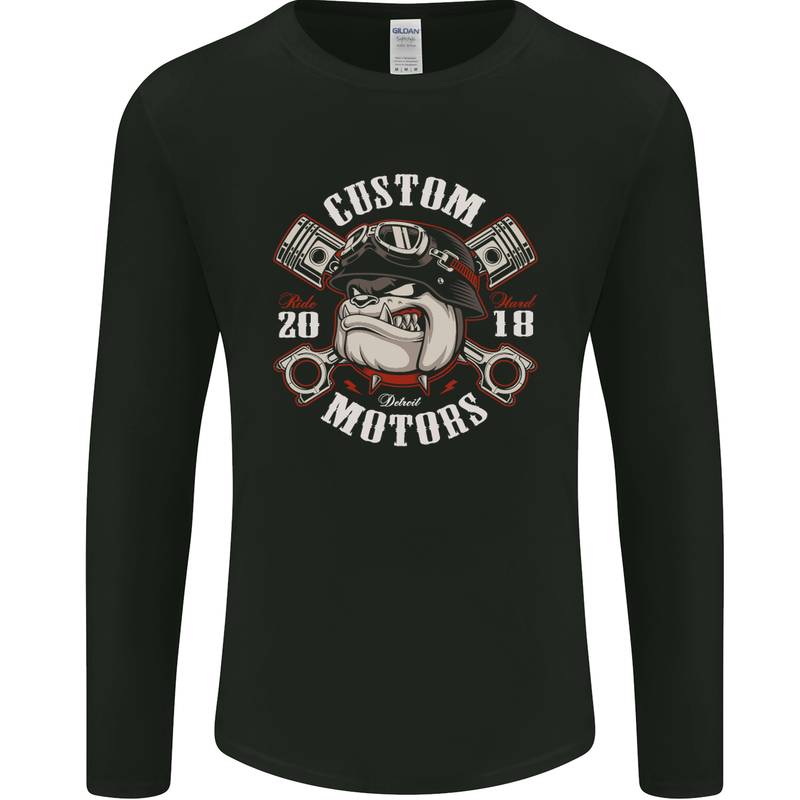 Bulldog Custom Motorcycle Motorbike Biker Mens Long Sleeve T-Shirt Black