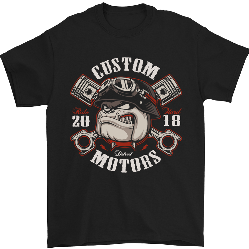 Bulldog Custom Motorcycle Motorbike Biker Mens T-Shirt Cotton Gildan Black