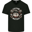 Bulldog Custom Motorcycle Motorbike Biker Mens V-Neck Cotton T-Shirt Black