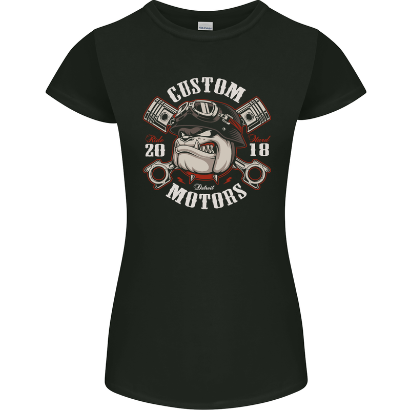 Bulldog Custom Motorcycle Motorbike Biker Womens Petite Cut T-Shirt Black