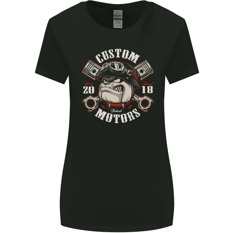 Bulldog Custom Motorcycle Motorbike Biker Womens Wider Cut T-Shirt Black