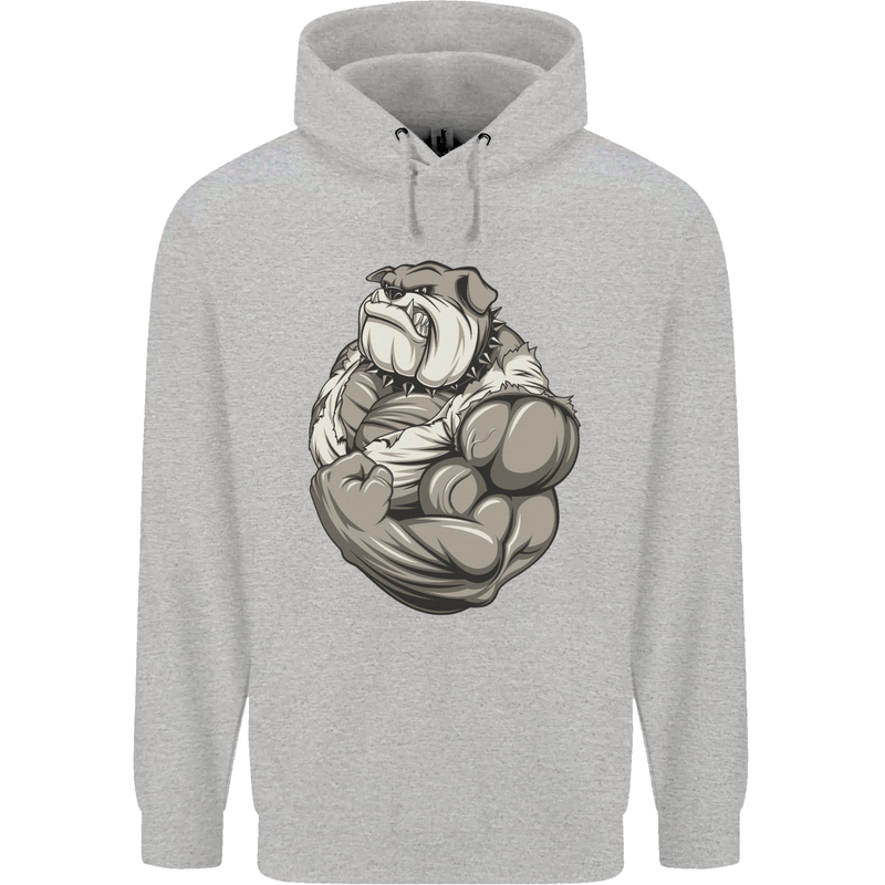 Bulldog Gym Bodybuilding Training Top Childrens Kids Hoodie Sports Grey