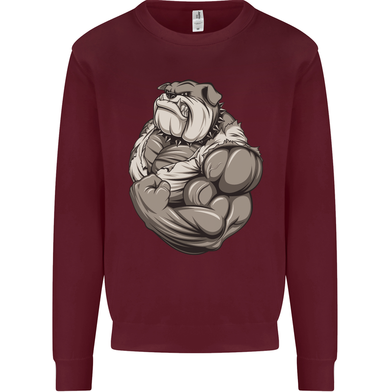 Bulldog Gym Bodybuilding Training Top Kids Sweatshirt Jumper Maroon