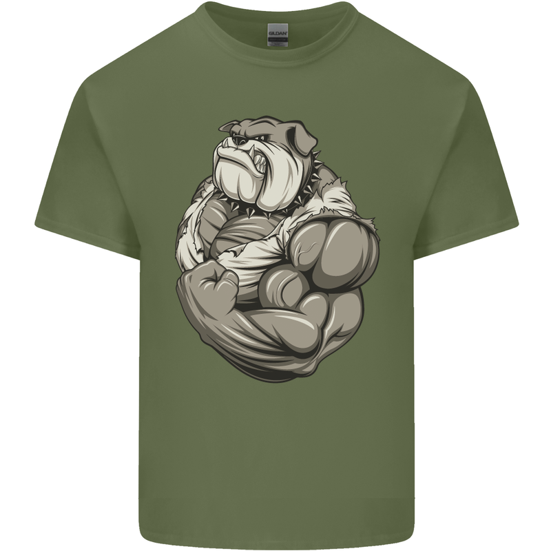 Bulldog Gym Bodybuilding Training Top Mens Cotton T-Shirt Tee Top Military Green