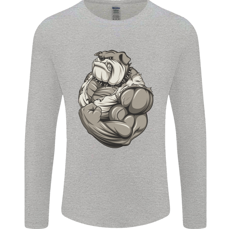 Bulldog Gym Bodybuilding Training Top Mens Long Sleeve T-Shirt Sports Grey