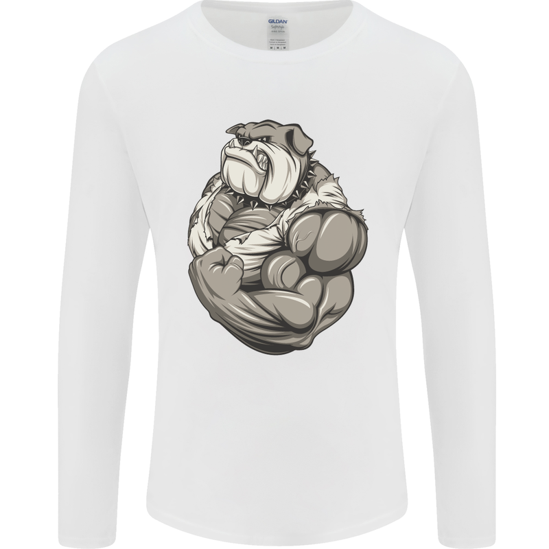 Bulldog Gym Bodybuilding Training Top Mens Long Sleeve T-Shirt White