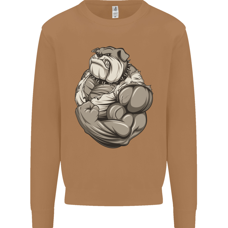 Bulldog Gym Bodybuilding Training Top Mens Sweatshirt Jumper Caramel Latte