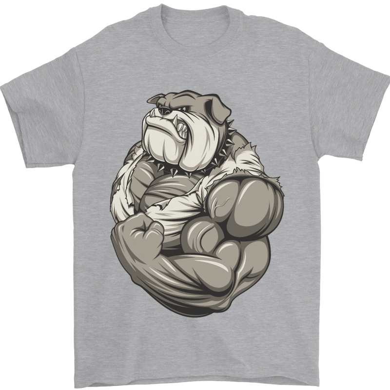 Bulldog Gym Bodybuilding Training Top Mens T-Shirt Cotton Gildan Sports Grey