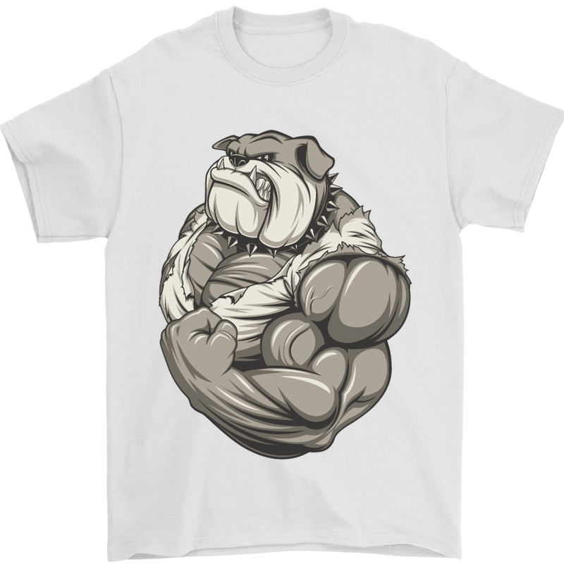 Bulldog Gym Bodybuilding Training Top Mens T-Shirt Cotton Gildan White