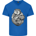 Bulldog Gym Bodybuilding Training Top Mens V-Neck Cotton T-Shirt Royal Blue