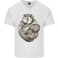 Bulldog Gym Bodybuilding Training Top Mens V-Neck Cotton T-Shirt White