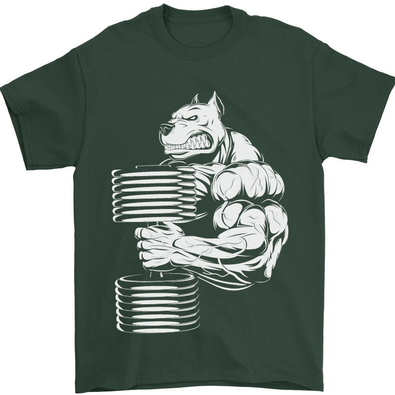 Bulldog Gym Training Top Bodybuilding Mens T-Shirt Cotton Gildan Forest Green